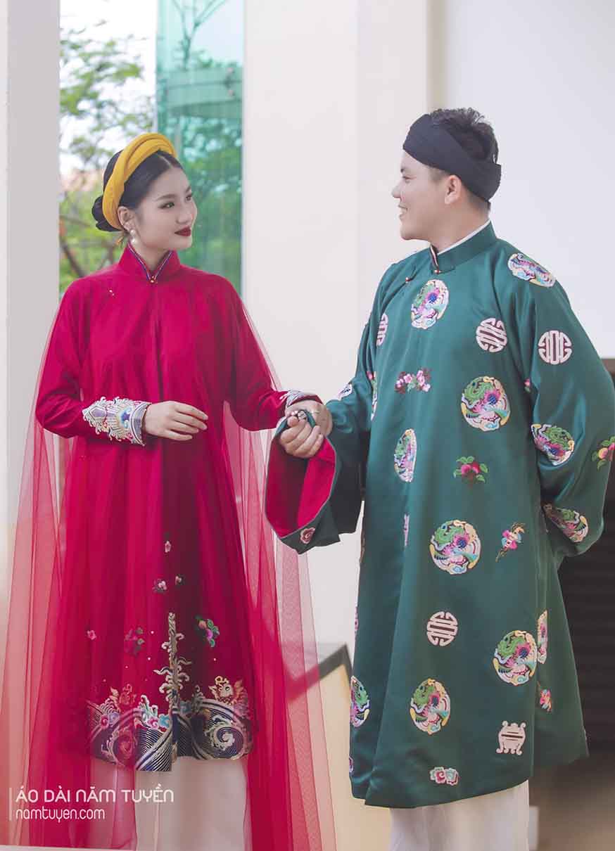 Áo Choàng Đỏ Ren Chân Khoác Ngoài Áo Dài Nữ