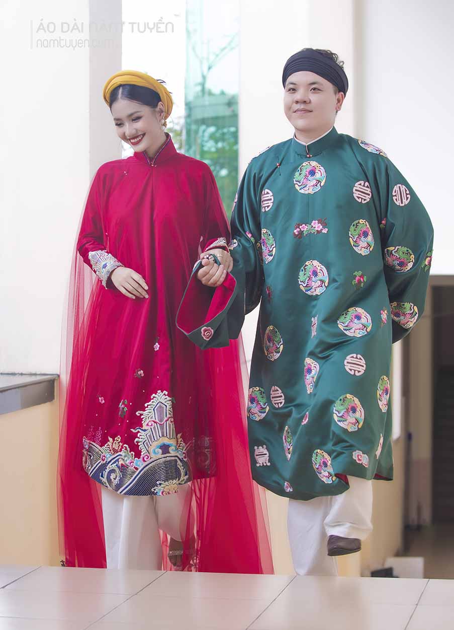 Áo Choàng Đỏ Ren Chân Khoác Ngoài Áo Dài Nữ