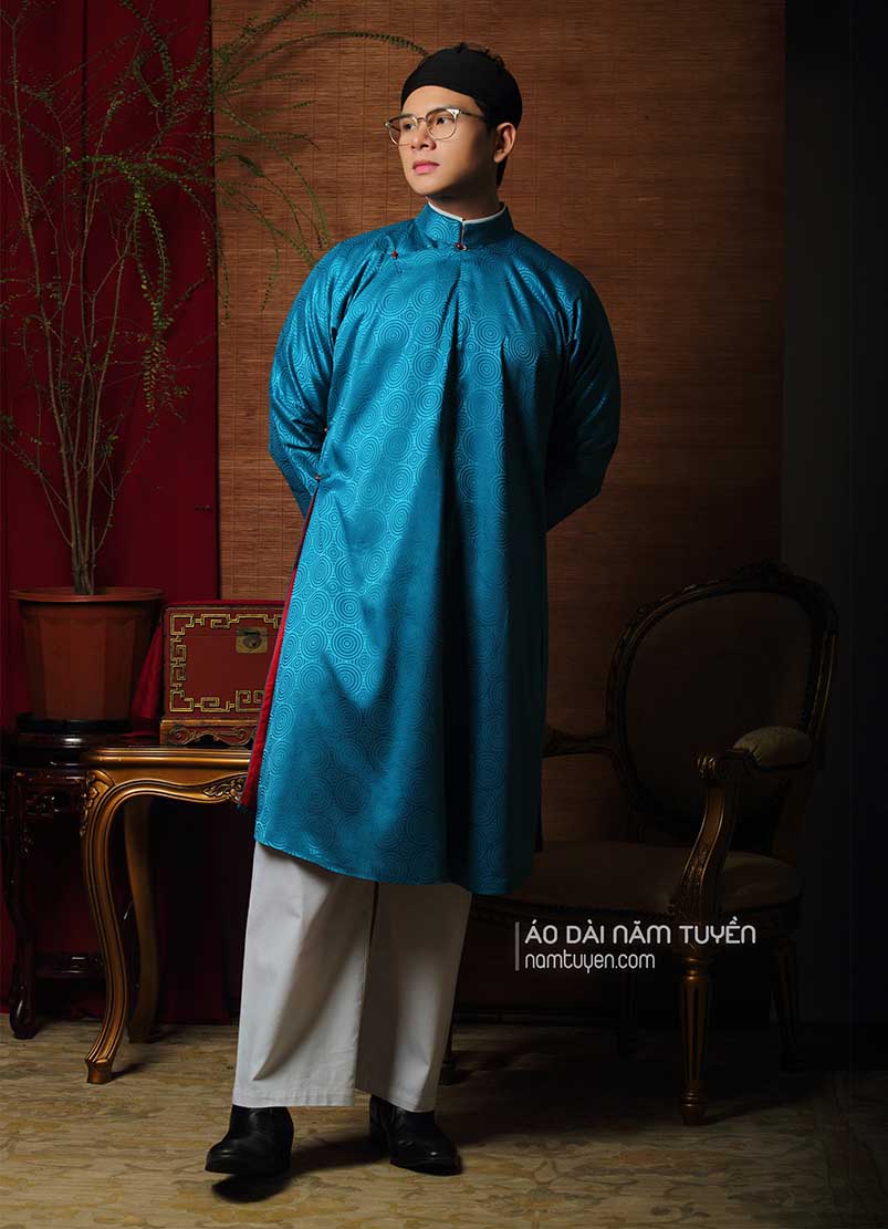 Áo dài nam truyền thống Việt phục ngũ thân gấm họa tiết