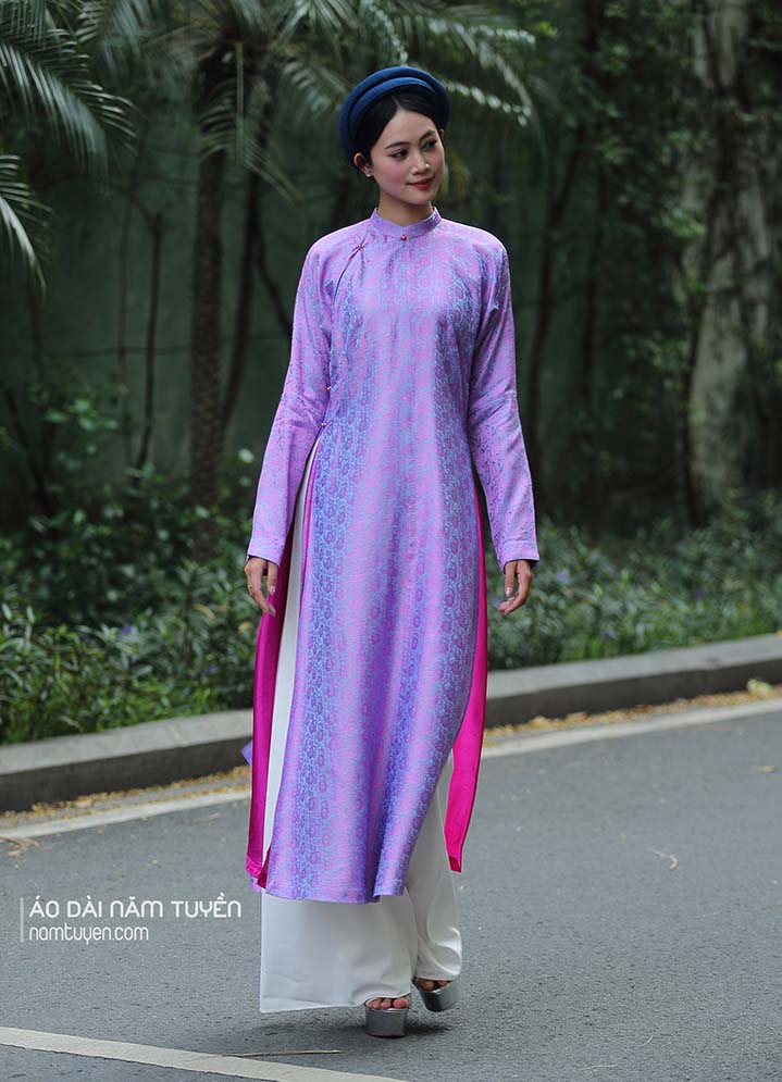 Áo dài nữ ngũ thân truyền thống lụa Nha Xá tím cà