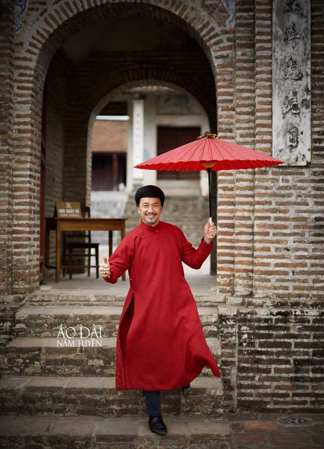 Áo dài nam truyền thống ngũ thân tay chẽn đũi đỏ tươi